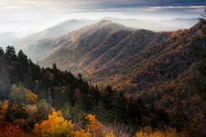 View of the fog-covered Smoky Mountains from a new Home for Sale in Sevierville TN